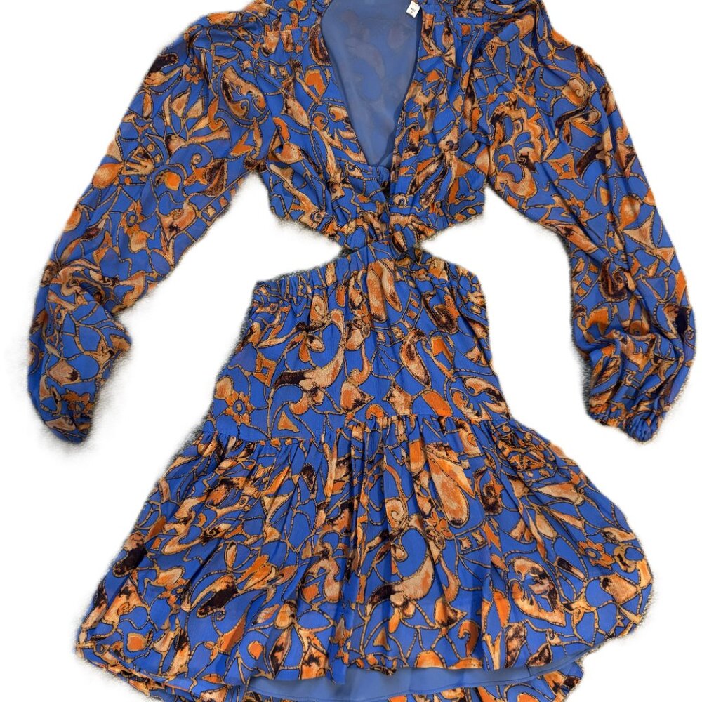 A.L.C Silk dress side cut out blue, yellow and orange print Size 00
